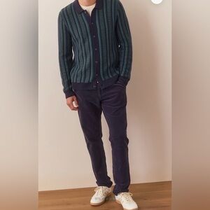 Marine Layer Arthur Sweater Button Down Knit Cardigan L Merino Wool Stripe New